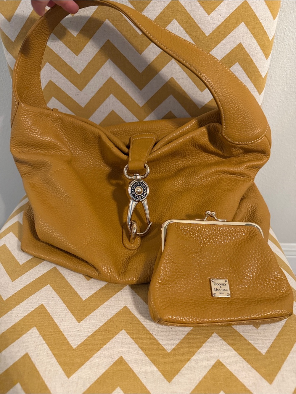 Dooney & Bourke Pebbled Leather Logo Lock Hobo with Kisslock Wallet.